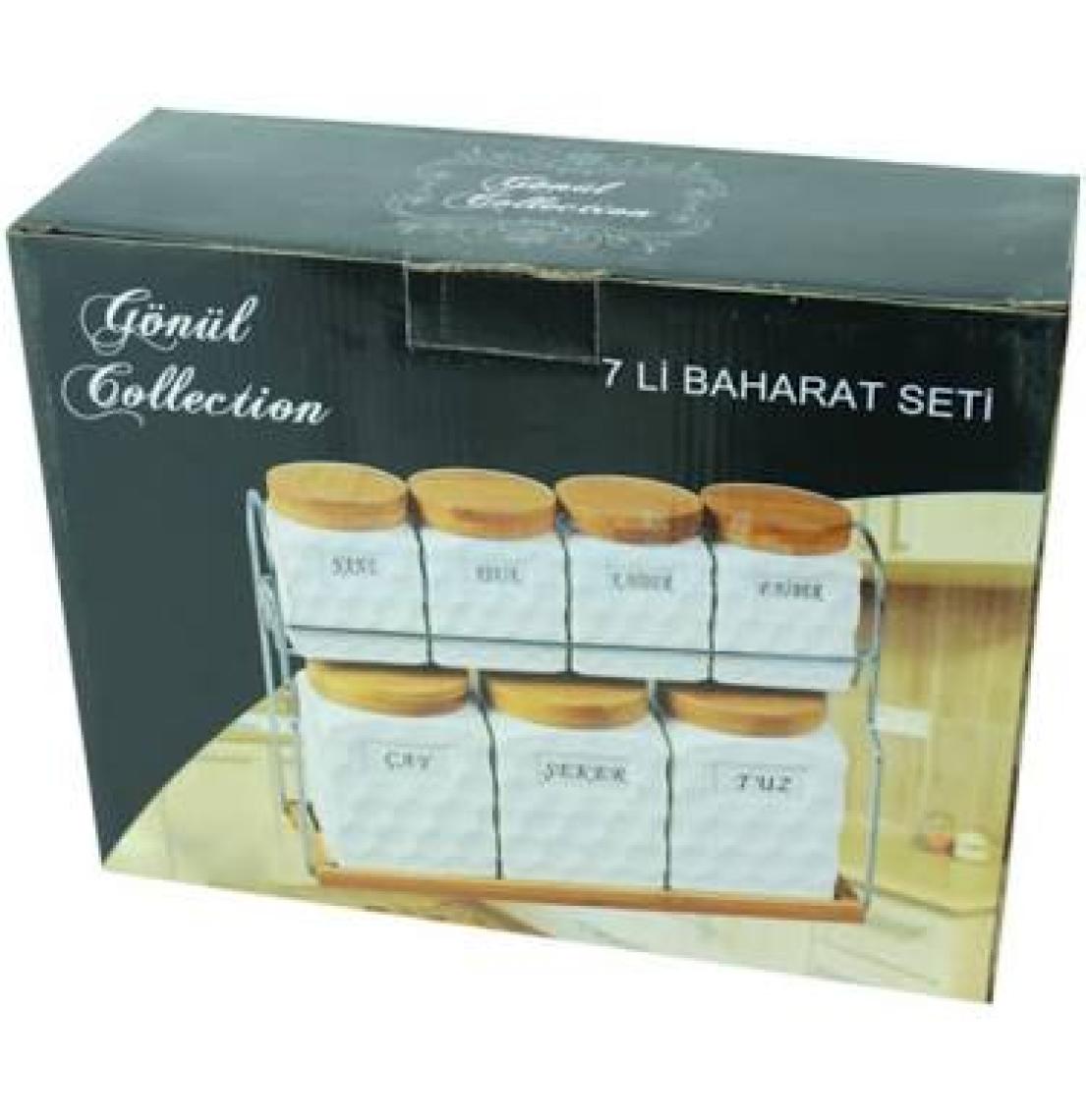 Gönül 7'li Porselen Ahşap Kapaklı Baharat Seti G1353