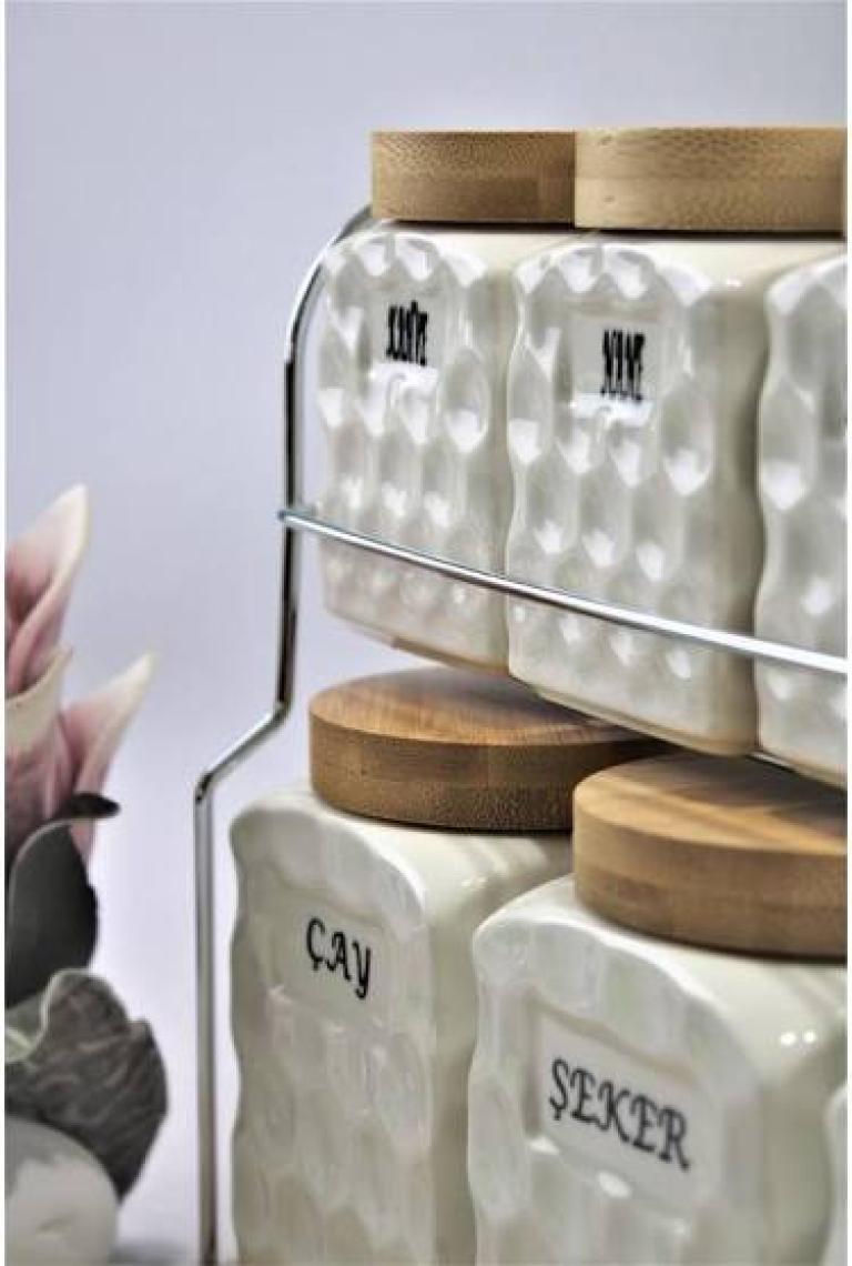 Gönül 7'li Porselen Ahşap Kapaklı Baharat Seti G1353