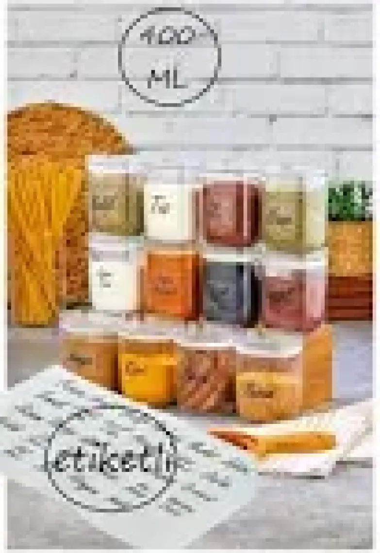 Fbz Home Etiketli Vakumlu Damla Baharatlık Takımı - Sızdırmaz Kapaklı Mika Baharatlık 400 ml 12'li