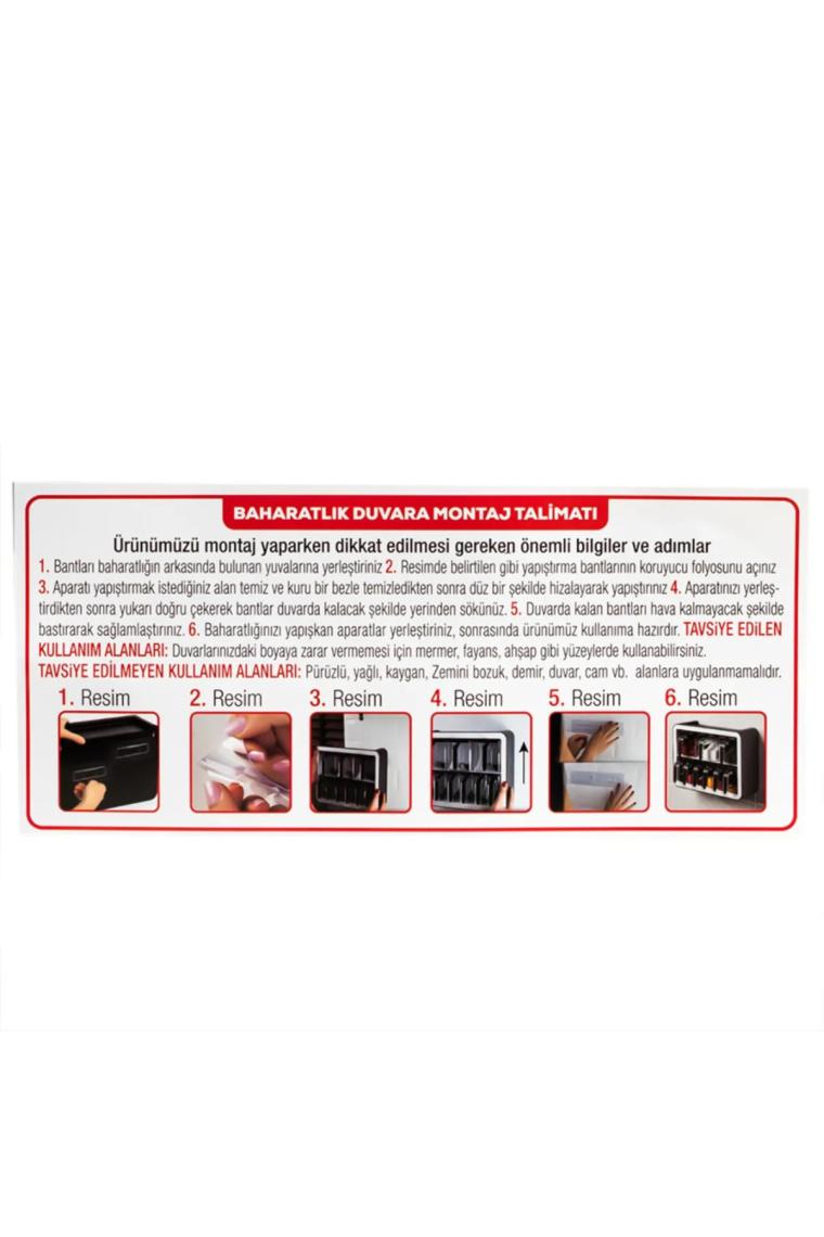 Standlı 12 Li Kendinden Yapışkanlı Kaşıklı Kapaklı Baharatlık Takımı-Etiketli Baharatlık-Siyah