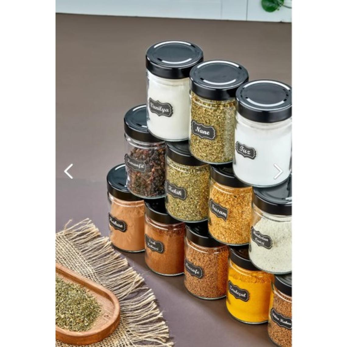 12'Li Metal Kapaklı Cam Baharatlık Seti 350 Ml Lüks Cam Kavanoz (Etiket Hediyeli)