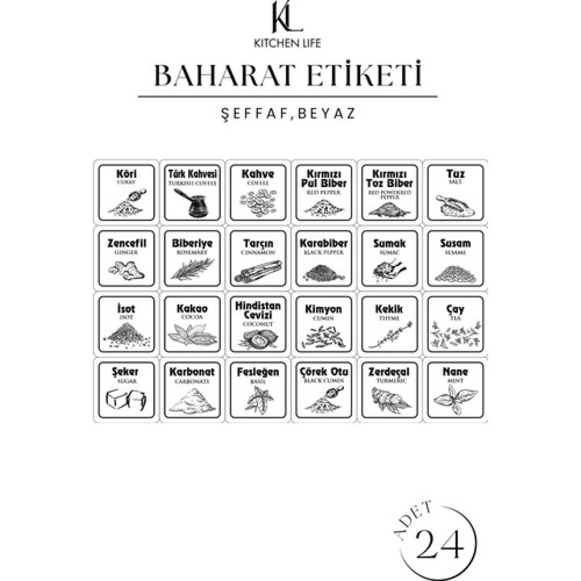 Kitchen Life 12 Adet Kapağı Kendinden Kaşıklı ve Gold Etiketli Baharatlık Seti 300 ml Cam Baharat Takımı