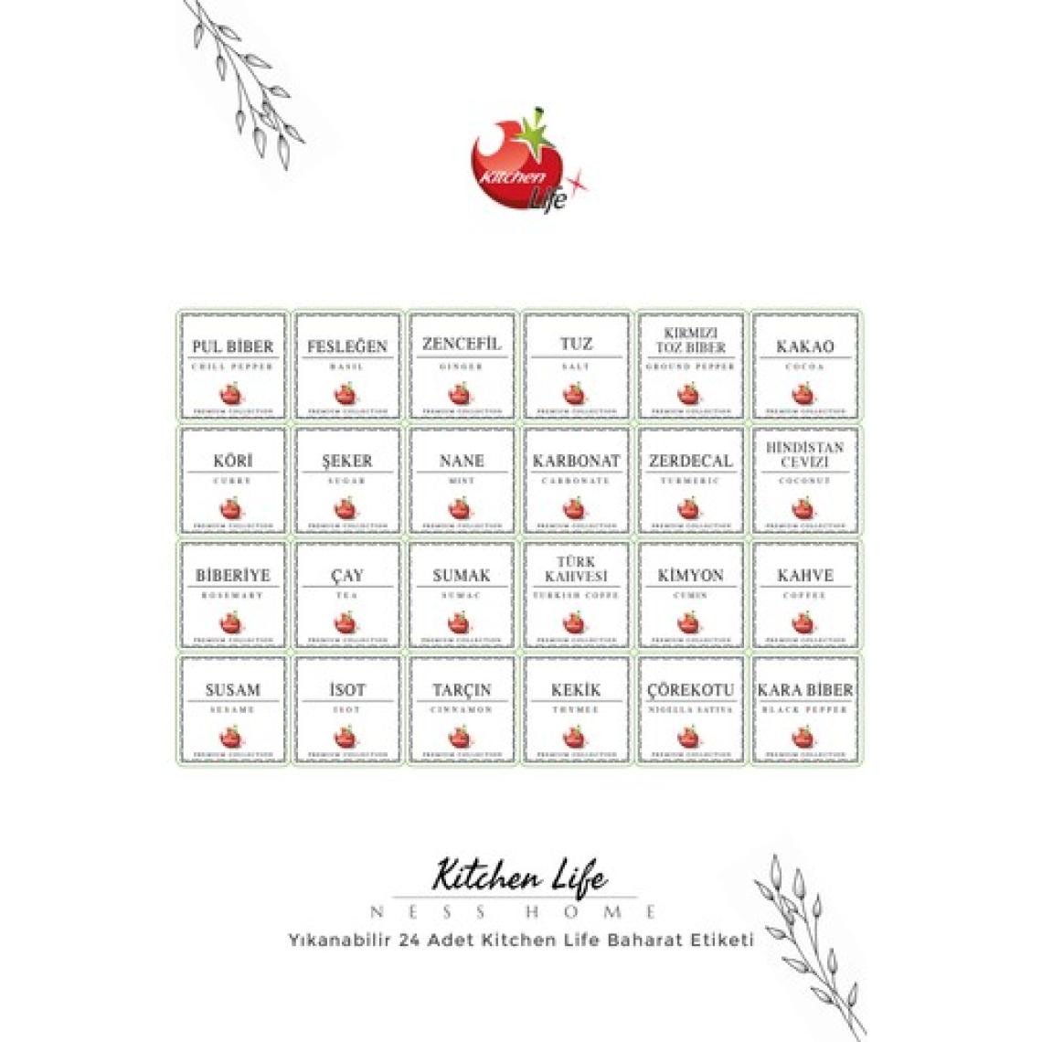 Kitchen Life 24 Adet Yıkanabilir Saklama Kabı ve Baharat Etiketi - Stickerı