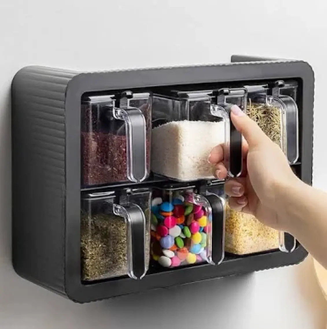 Porsima Premium Xl Standlı Baharatlık Takımı Kaşıklı ve Kapaklı Siyah 6'lı