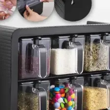 Porsima Premium Xl Standlı Baharatlık Takımı Kaşıklı ve Kapaklı Siyah 6'lı