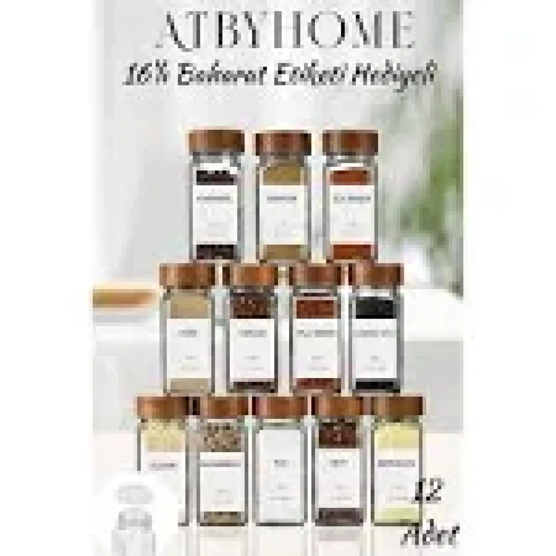 Atbyhome Akasya Kapaklı 12 Adet Cam Baharatlık Seti 120 ml