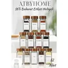 Atbyhome Akasya Kapaklı 12 Adet Cam Baharatlık Seti 120 ml