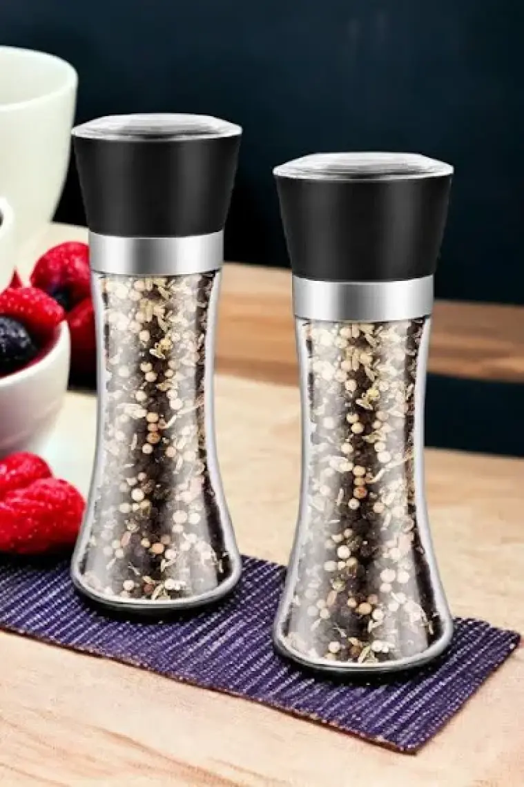 Tilbe Home Karabiber Tuzluk Değirmeni 2 Adet Seramik Bıçaklı Öğütücü Büyük Boy Set