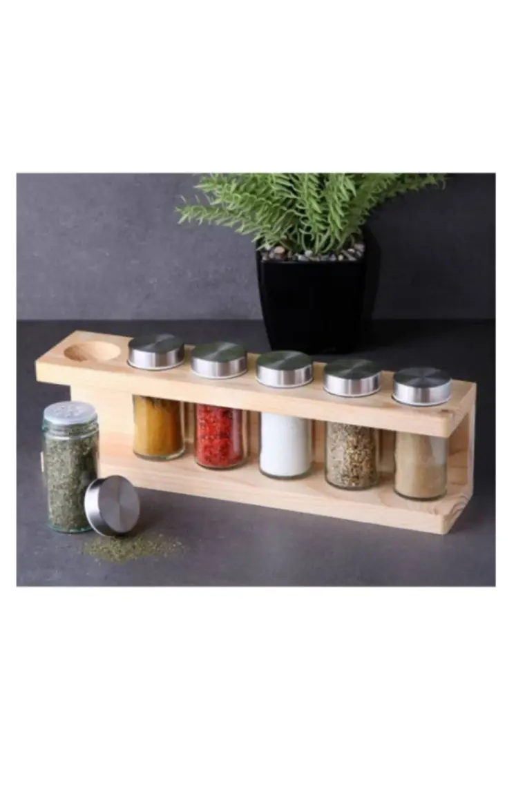 Gönül Metal Kapaklı Ahşap Standlı Baharatlık 6'lı G2799