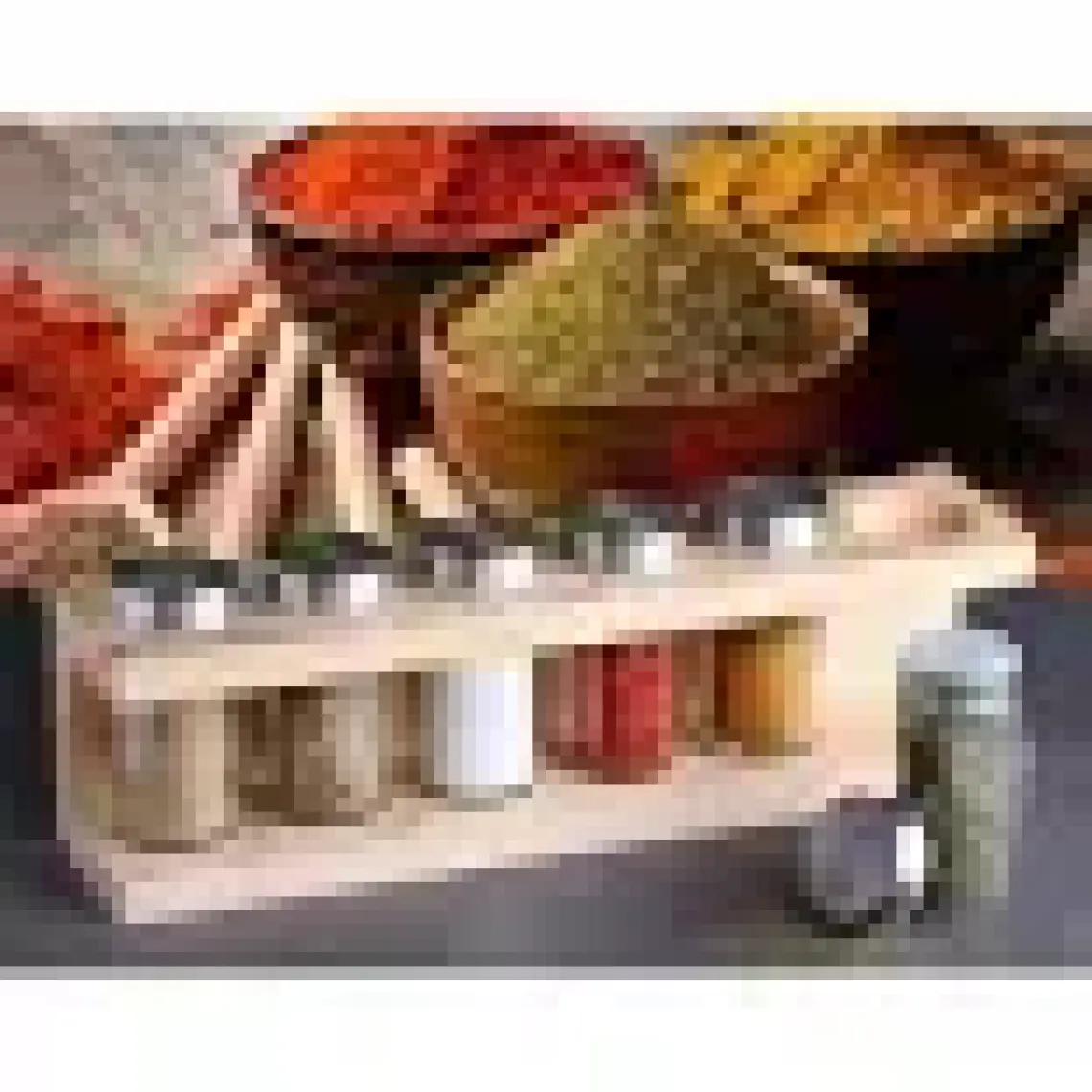 Gönül Metal Kapaklı Ahşap Standlı Baharatlık 6'lı G2799