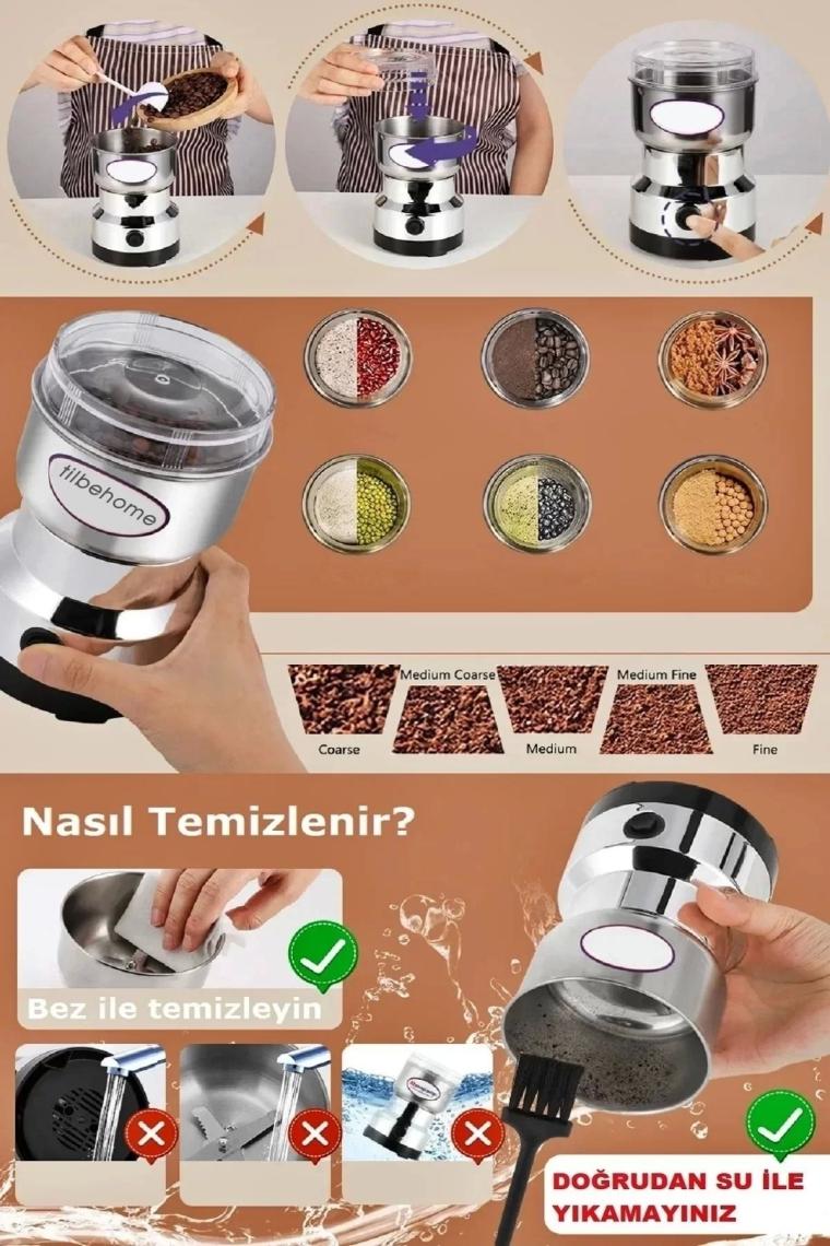 Tilbe Home Elektrikli Kahve Baharat Bakliyat Öğütücü Makine Pirinç Biber Tahıl Öğütücü Değirmen Gıda Öğütücü
