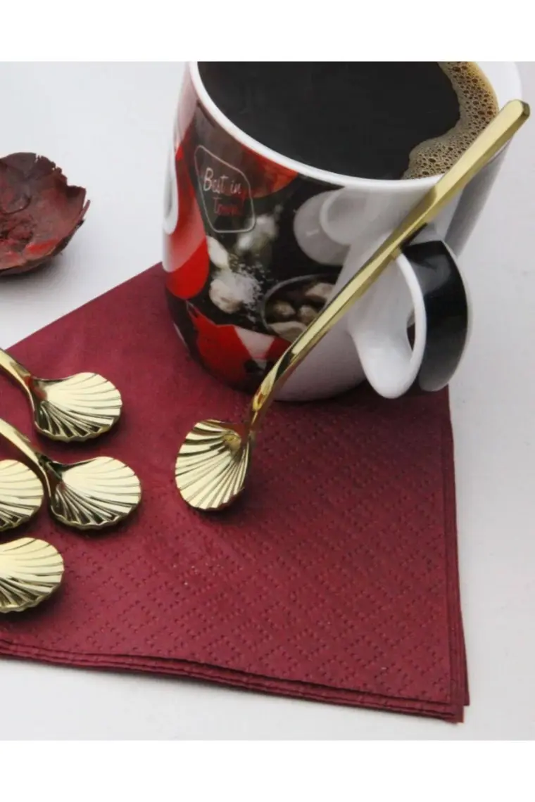 ÖzSa Home 6 Adet Lüx Gold Çay Kaşığı Kahve Nescafe Sunum Kaşık Seti Kutulu 12CM 18/10 Paslanmaz Çelik