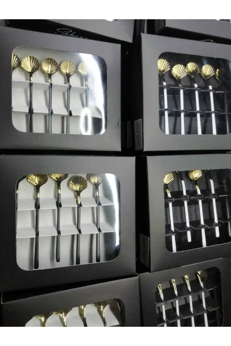 ÖzSa Home 6 Adet Lüx Gold Çay Kaşığı Kahve Nescafe Sunum Kaşık Seti Kutulu 12CM 18/10 Paslanmaz Çelik