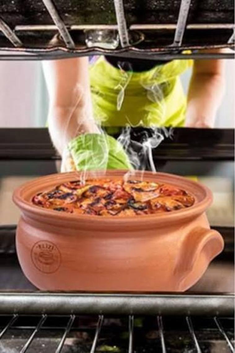 Elizi Çömlekleri El Yapımı Kapaklı Toprak Güveç Tencere Orta Boy Astarlı 5 Litre (Özel Kırılmaz Köpük Ambalajında)