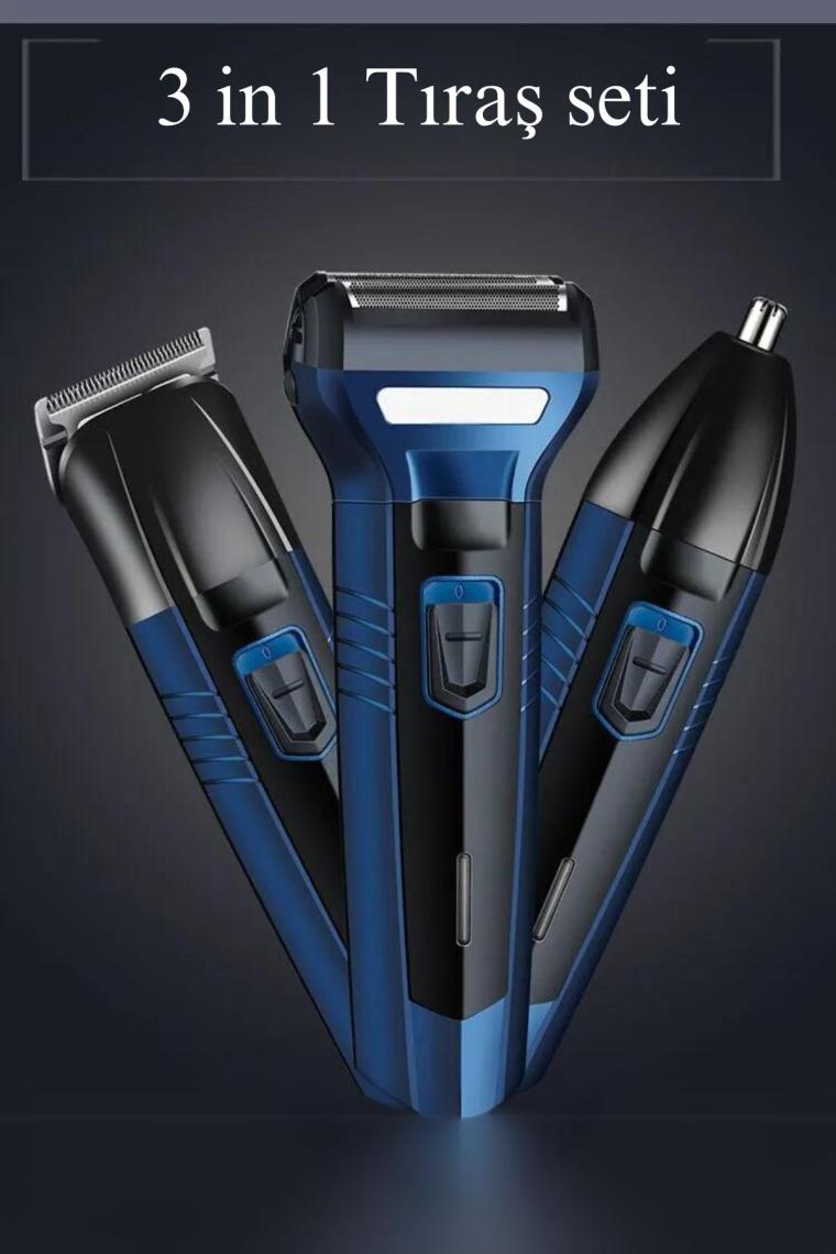 3 Başlıklı 336 3in1 Blue Profesyonel Saç Sakal Traş Makinesi