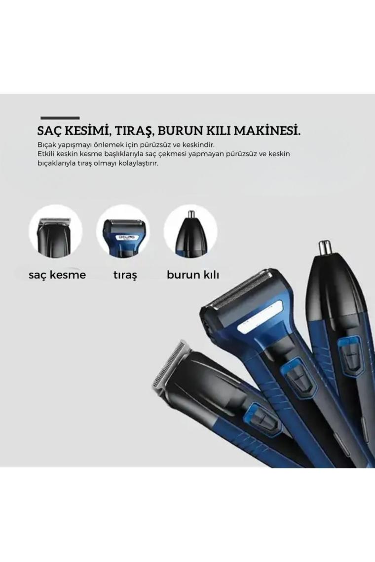 3 Başlıklı 336 3in1 Blue Profesyonel Saç Sakal Traş Makinesi