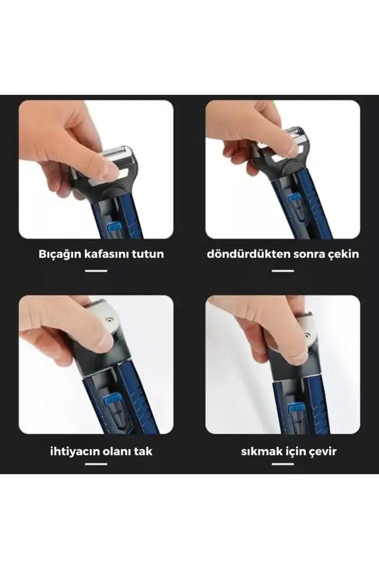 3 Başlıklı 336 3in1 Blue Profesyonel Saç Sakal Traş Makinesi