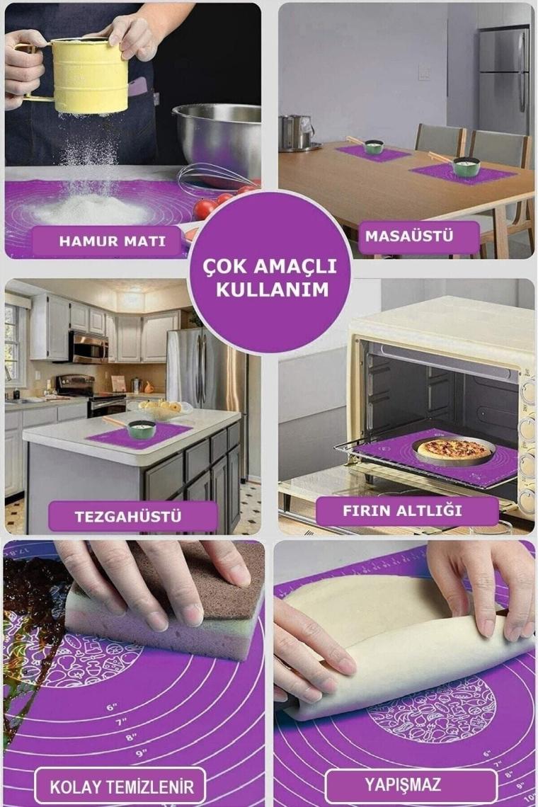 Silikon Hamur Açma Matı Ölçülü Isıya Dayanır Hamur Yoğurma Matı Büyük Boy Mutfak Pasta Fırın Altlık