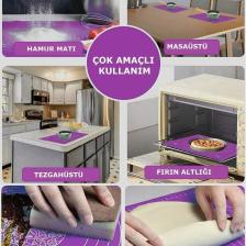 Silikon Hamur Açma Matı Ölçülü Isıya Dayanır Hamur Yoğurma Matı Büyük Boy Mutfak Pasta Fırın Altlık