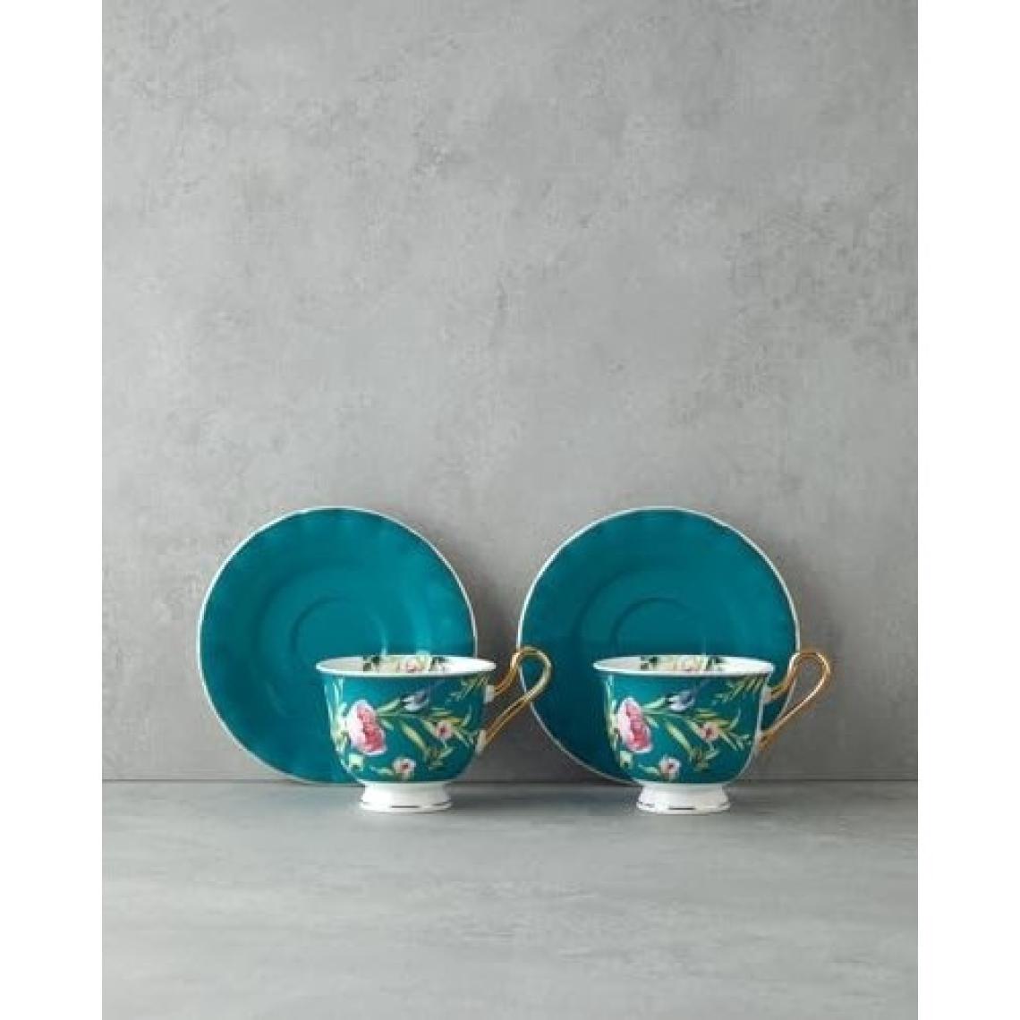 Home Vanilla New Bone China Çay Fincanı Takımı 4 Parça 2 Kişilik Turkuaz