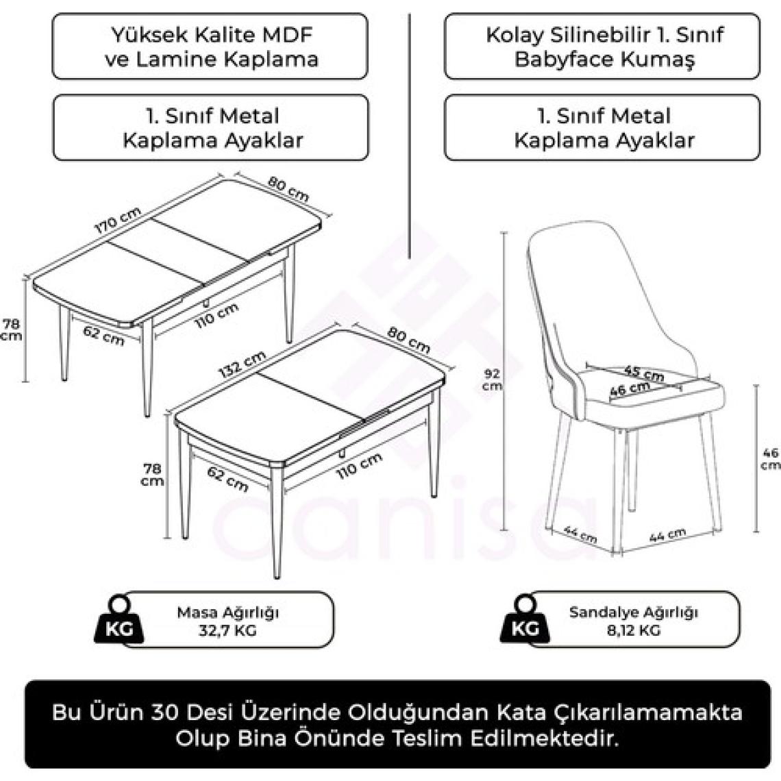 Canisa Concept Tia Serisi, Siyah Mermer Desen 80X132 Açılabilir Mdf Yemek Odası Takımı 6 Sandalye Gümüş Detay