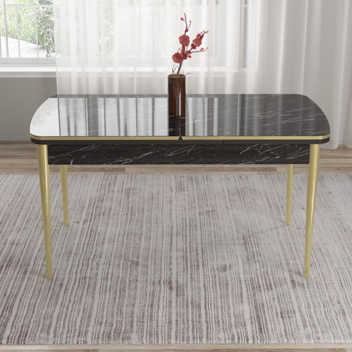Canisa Concept Tia Serisi, Siyah Mermer Desen 80X132 Açılabilir Mdf Yemek Odası Takımı 6 Sandalye Gold Detay