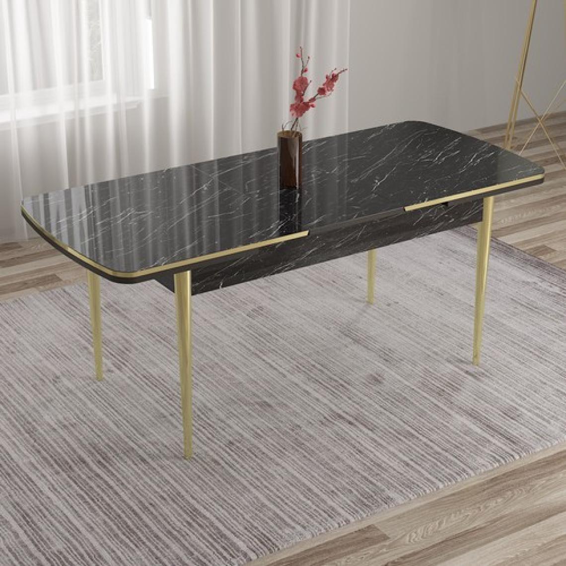 Canisa Concept Tia Serisi, Siyah Mermer Desen 80X132 Açılabilir Mdf Yemek Odası Takımı 6 Sandalye Gold Detay