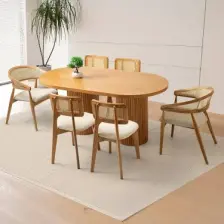 Sweet Home Masa Sandalye Orkide Oval Yemek Masası Takımı Gazel Sandalye Natural  (1 Masa 6 Sandalye )