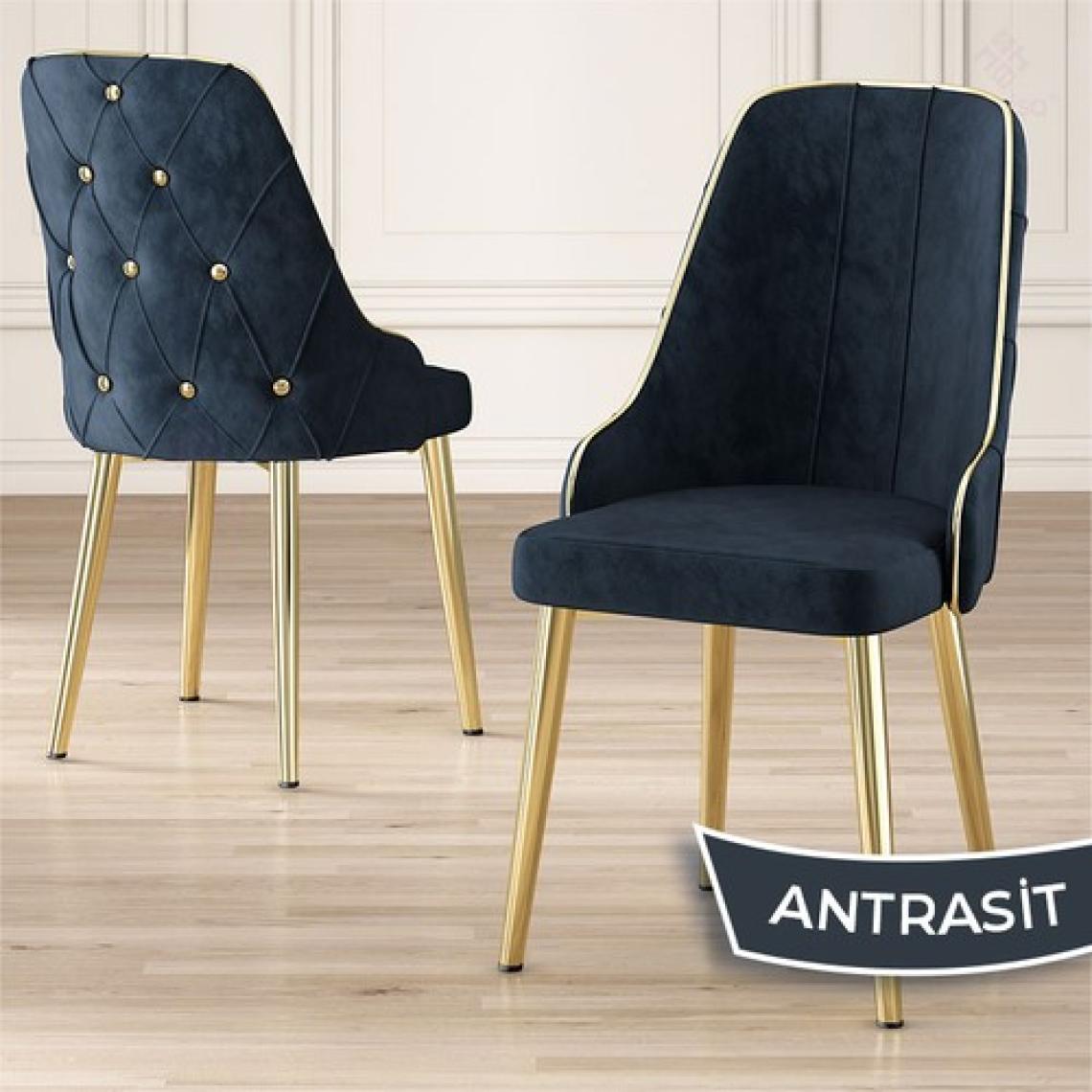 Canisa Concept Tia Serisi, Siyah Mermer Desen 80X132 Açılabilir Mdf Yemek Odası Takımı 6 Sandalye Gold Detay