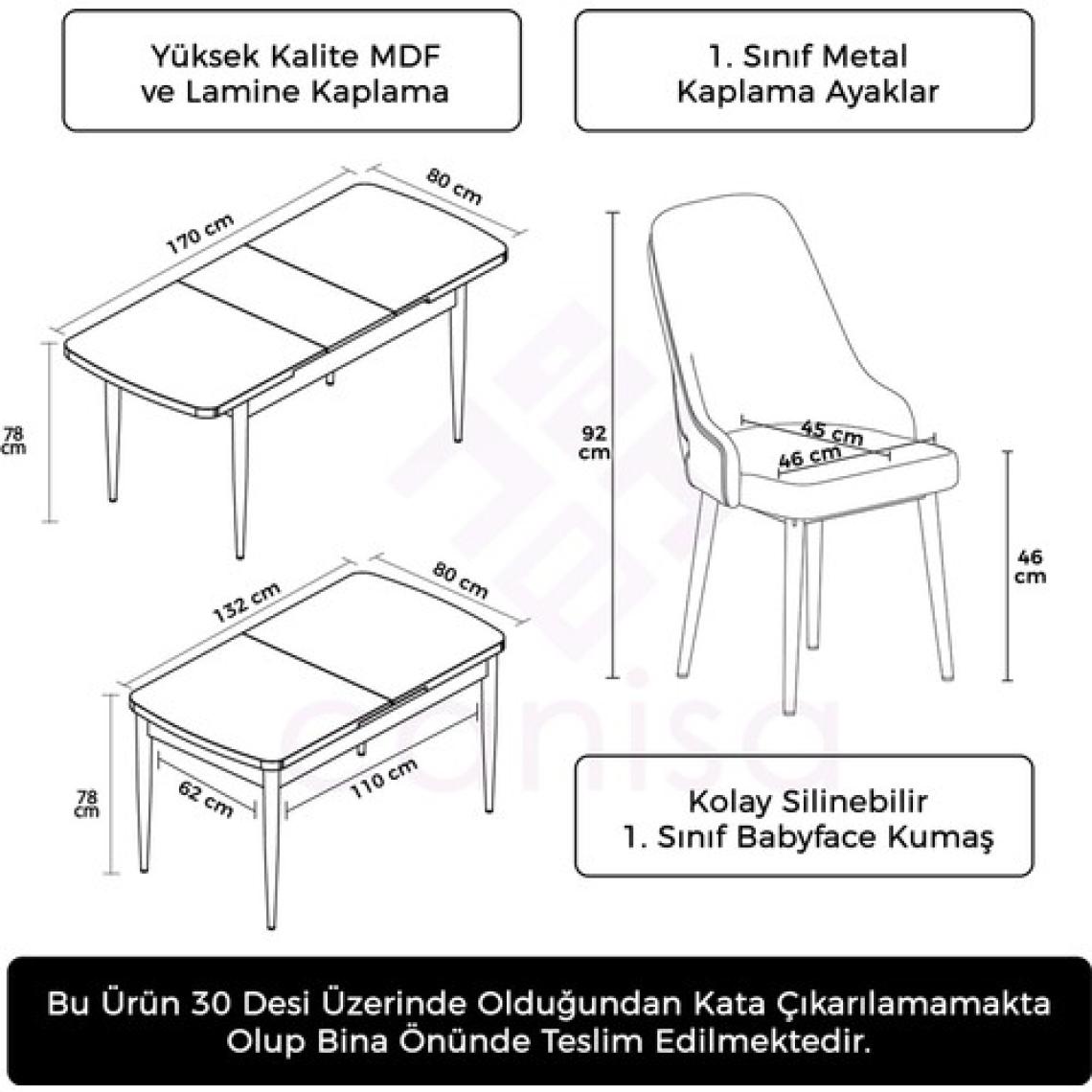 Canisa Concept Tia Serisi, Siyah Mermer Desen 80X132 Açılabilir Mdf Yemek Odası Takımı 6 Sandalye Gold Detay