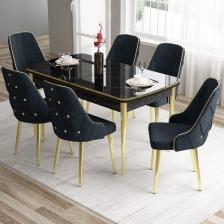 Canisa Concept Tia Serisi, Siyah Mermer Desen 80X132 Açılabilir Mdf Yemek Odası Takımı 6 Sandalye Gold Detay