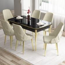 Canisa Concept Tia Serisi, Siyah Mermer Desen 80X132 Açılabilir Mdf Yemek Odası Takımı 6 Sandalye Gold Detay