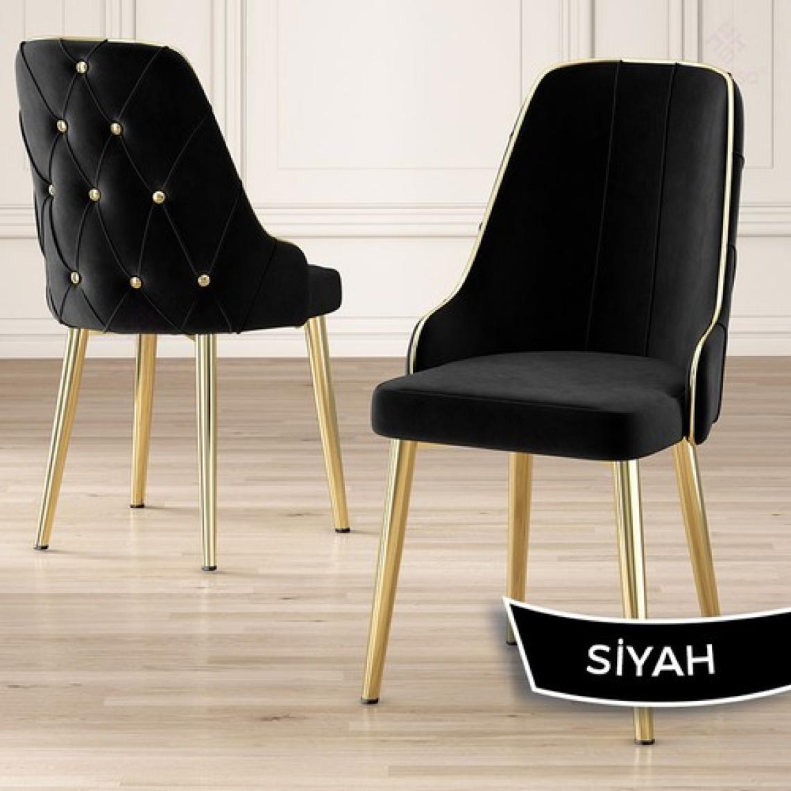 Canisa Concept Tia Serisi, Siyah Mermer Desen 80X132 Açılabilir Mdf Yemek Odası Takımı 6 Sandalye Gold Detay