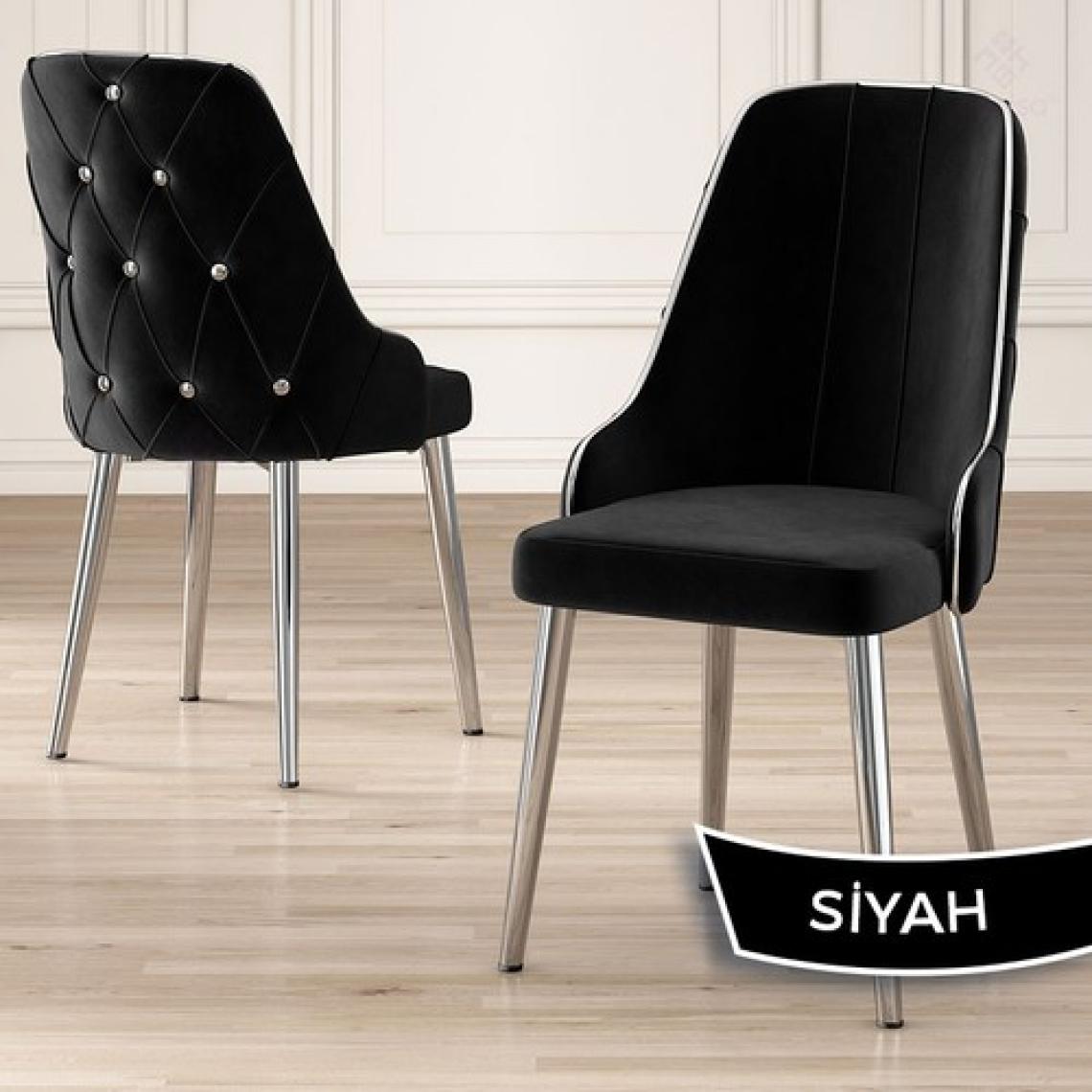 Canisa Concept Tia Serisi, Siyah Mermer Desen 80X132 Açılabilir Mdf Yemek Odası Takımı 6 Sandalye Gümüş Detay