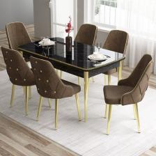 Canisa Concept Tia Serisi, Siyah Mermer Desen 80X132 Açılabilir Mdf Yemek Odası Takımı 6 Sandalye Gold Detay