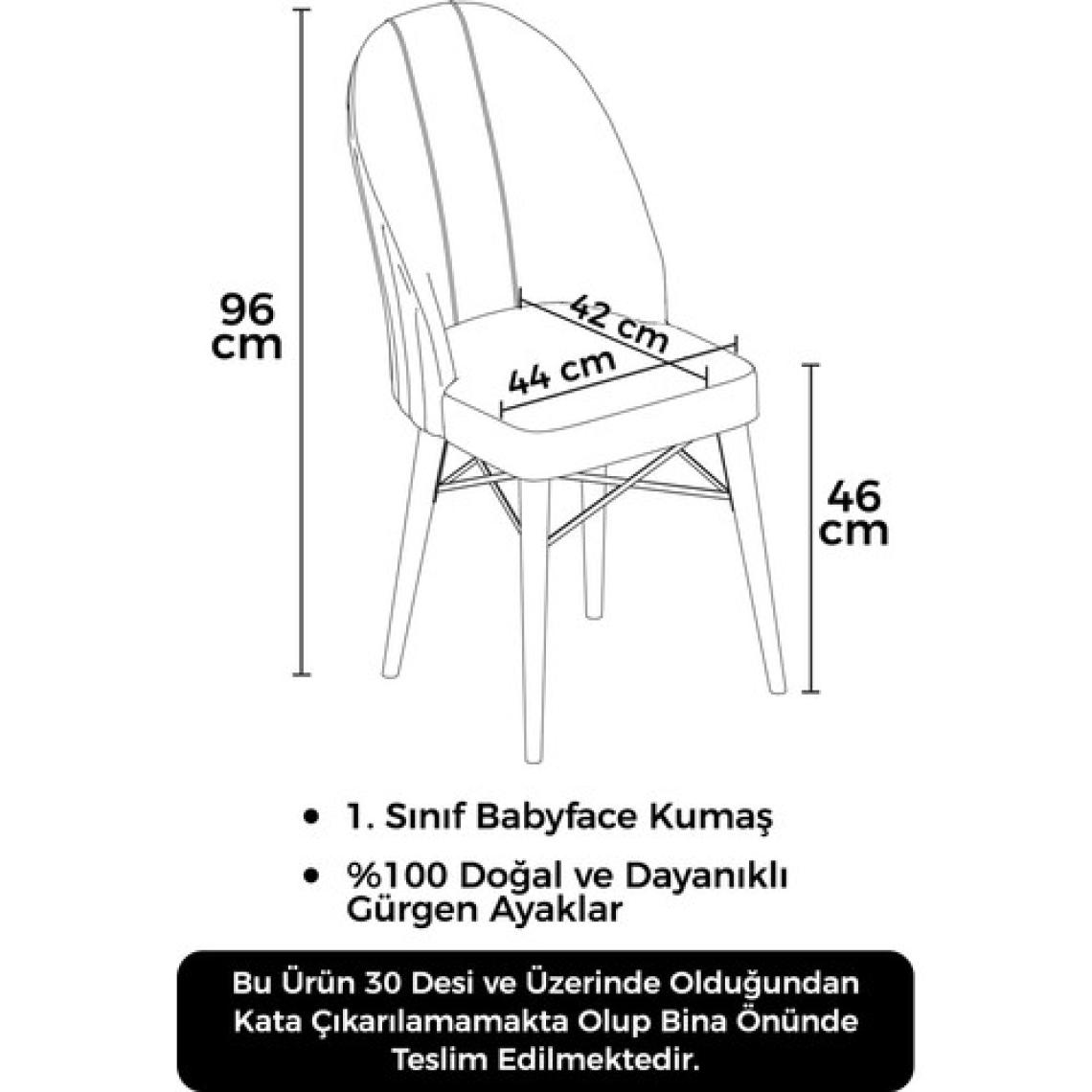 Canisa Concept Ritim Serisi  Babyface Kumaş Doğal Ahşap Ayak Beyaz Kafesli 6 Adet Sandalye