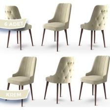 Canisa Concept Enoa Serisi  Babyface Kumaş Ceviz Gürgen Ayaklı 6 Adet Sandalye Gold Halkalı