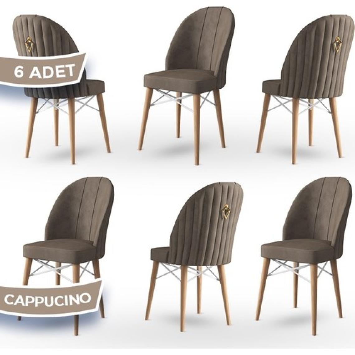 Canisa Concept Ritim Serisi  Babyface Kumaş Doğal Ahşap Ayak Beyaz Kafesli 6 Adet Sandalye