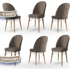 Canisa Concept Ritim Serisi  Babyface Kumaş Doğal Ahşap Ayak Beyaz Kafesli 6 Adet Sandalye