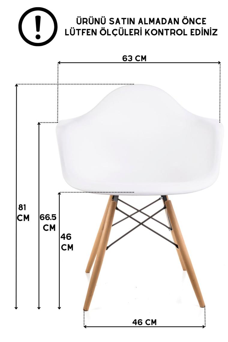 Dorcia Home Kolçaklı Beyaz Eames Sandalye  2 Adet  Cafe Balkon Mutfak Sandalyesi