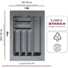 Starax S-2283-g Çekmece İçi Plastik Kaşıklık Gri En:34-28 D:49-40 cm. Arası Kesilir 6 Göz