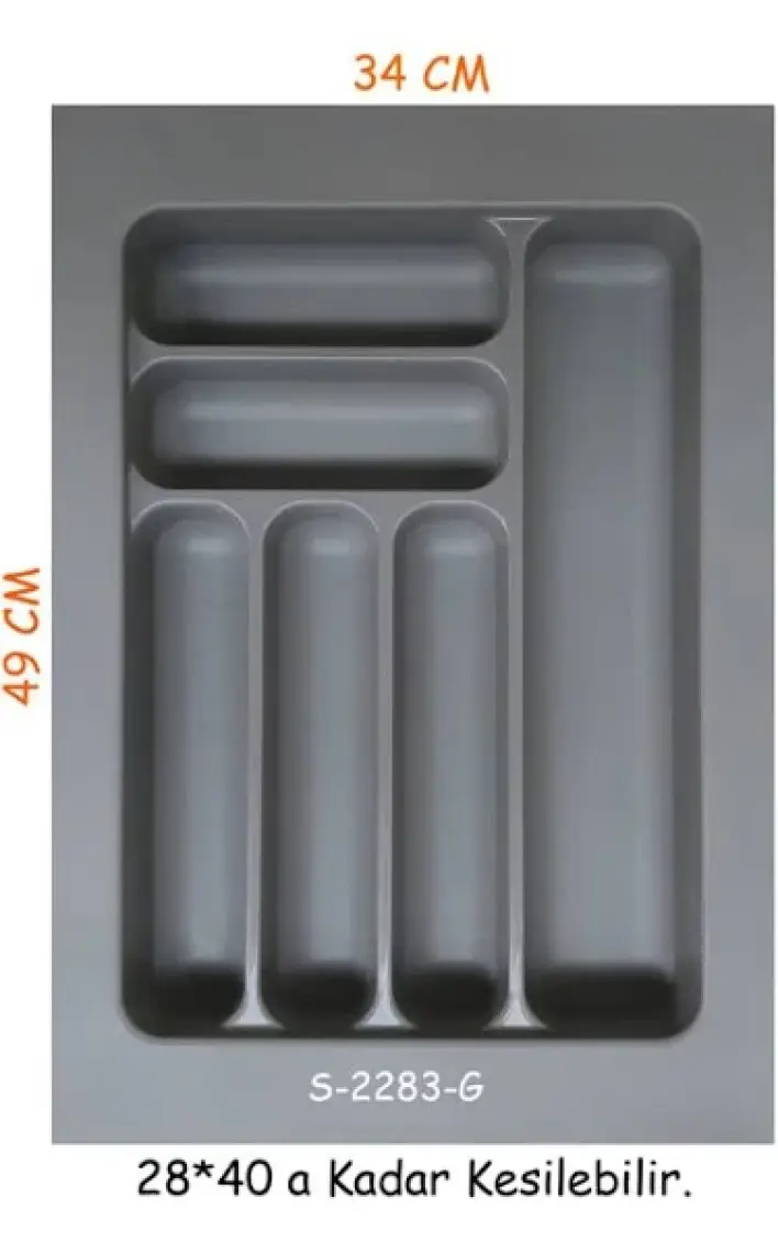 Starax S-2283-g Çekmece İçi Plastik Kaşıklık Gri En:34-28 D:49-40 cm. Arası Kesilir 6 Göz