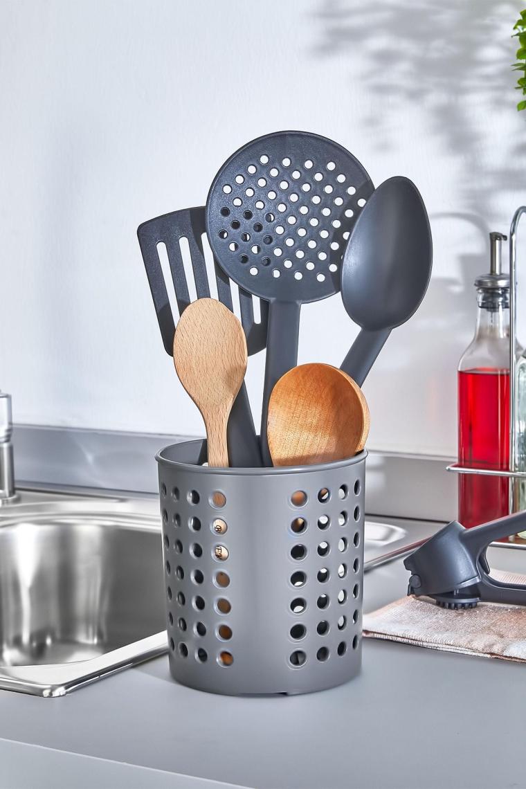 Rotanev Plastik Silindir Dik Kaşıklık & Tezgah Üstü Düzenleyici & Servis Standı
