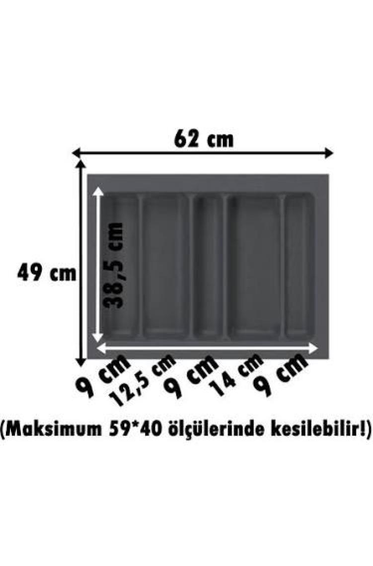 62x49 Cm. 5 Bölmeli Gri Çekmece İçi Düzenleyici Kepçelik (59*40 CM'E KADAR KESİLR) Ücretsiz Kesim