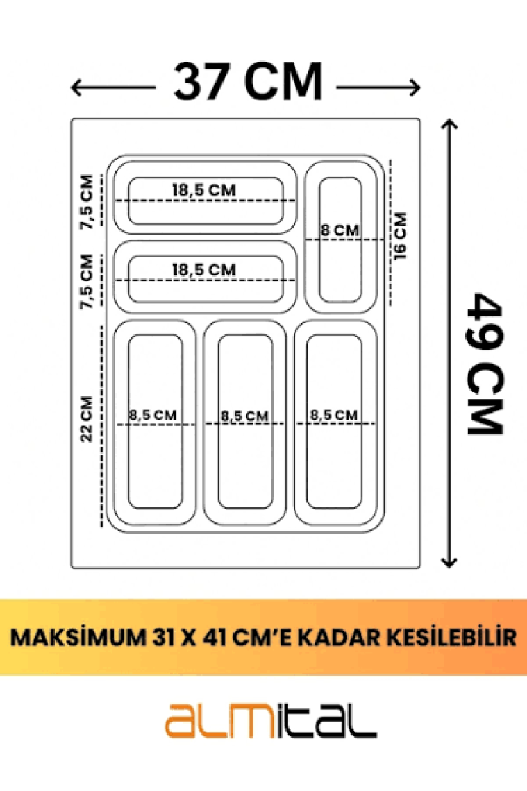ALMITAL 37x49 Cm. Antrasit Kaşıklık Ve Kepçelik 2'li Set (32x40 cm'e kadar kesilebilir)