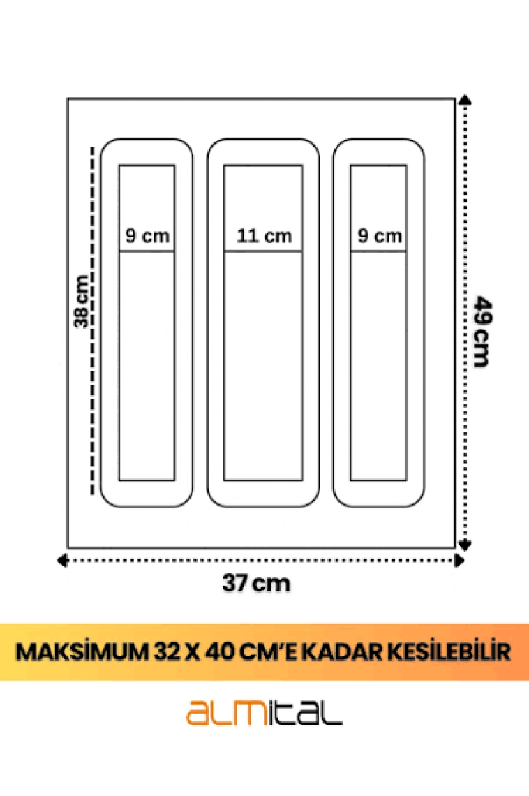 ALMITAL 37x49 Cm. Antrasit Kaşıklık Ve Kepçelik 2'li Set (32x40 cm'e kadar kesilebilir)