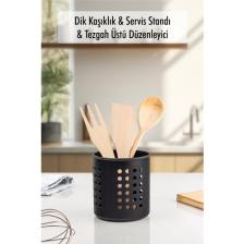 Depa Siyah Silindir Dik Kaşıklık &  Tezgah Üstü Düzenleyici & Servis Standı