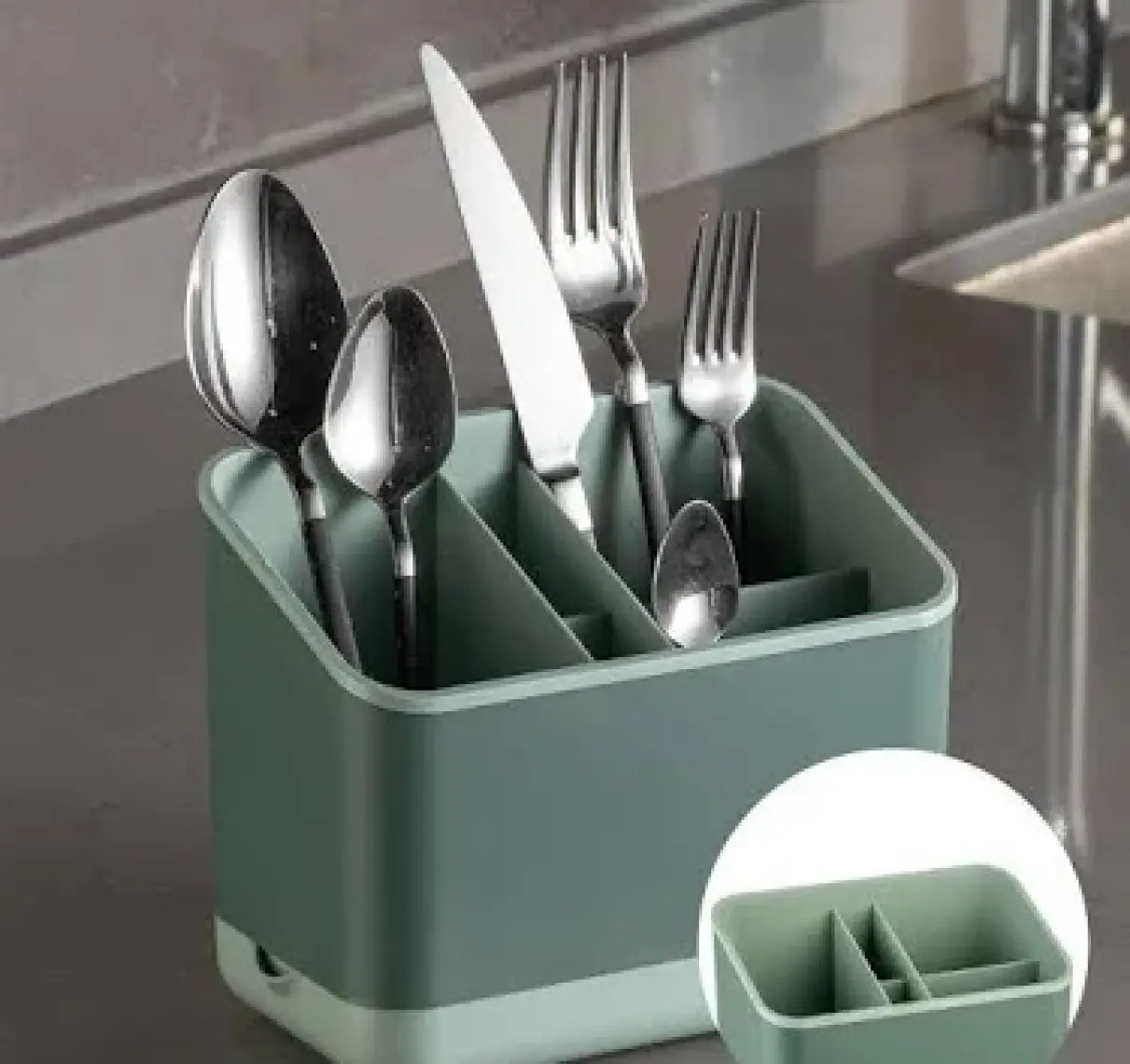 Tezgah Üstü Kaşık Düzenleyici 5 Bölmeli Organizer Kaşıklık Yeşil
