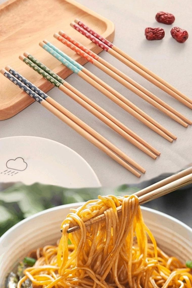 20 Çift Bambu Chopstick Desenli Yıkanabilir Kore Çin Yemek Çubuğu El Yapımı Doğal Ahşap Sushi Çubuk