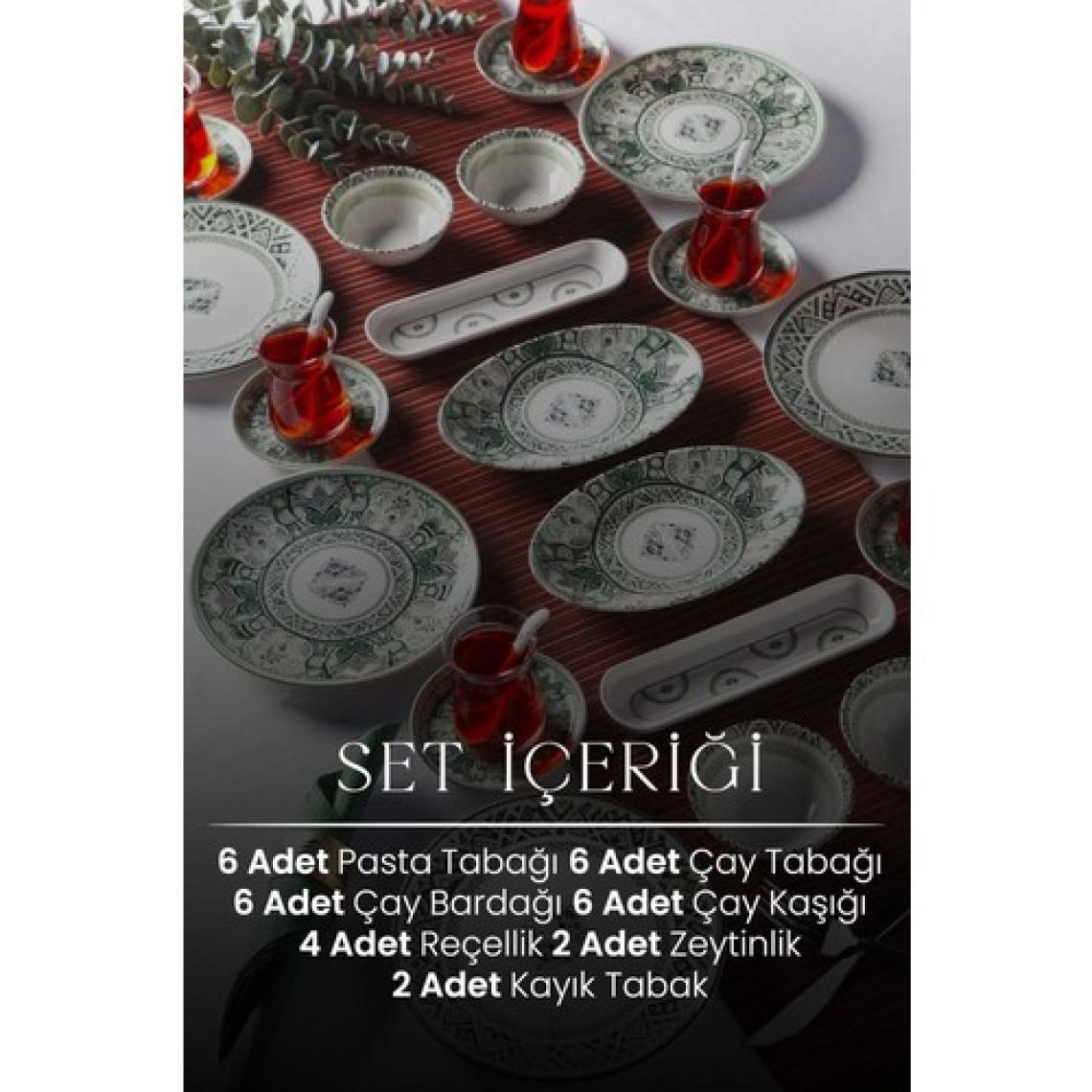 Kitchen Life 32 Parça 6 Kişilik Motif Desenli Porselen Kahvaltı Takımı Bone China